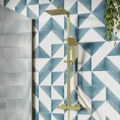 Drench Brushed Brass Exposed Square Thermostatic Rigid Riser Shower Kit