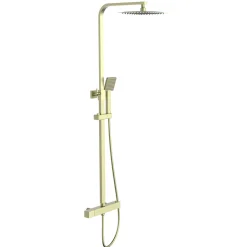 Drench Brushed Brass Exposed Square Thermostatic Rigid Riser Shower Kit