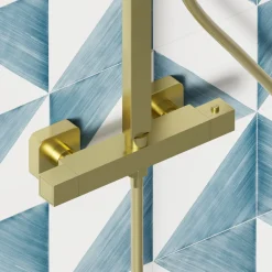 Drench Brushed Brass Exposed Square Thermostatic Rigid Riser Shower Kit