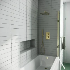 Drench Brushed Brass 8mm Glass Hinged Square Bath Screen - 1520 x 815mm