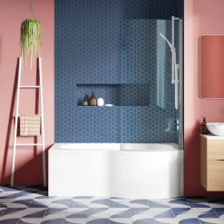 Drench Curved Polished Chrome Hinged P-Bath Screen - 1433 x 700mm