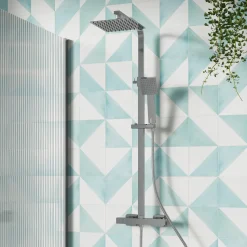 Drench Exposed Square Rigid Riser Thermostatic Shower Kit