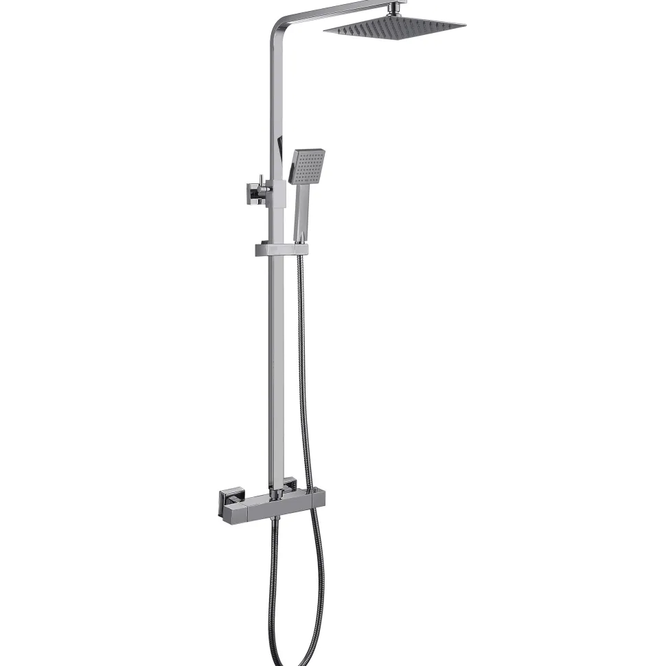 Drench Exposed Square Rigid Riser Thermostatic Shower Kit
