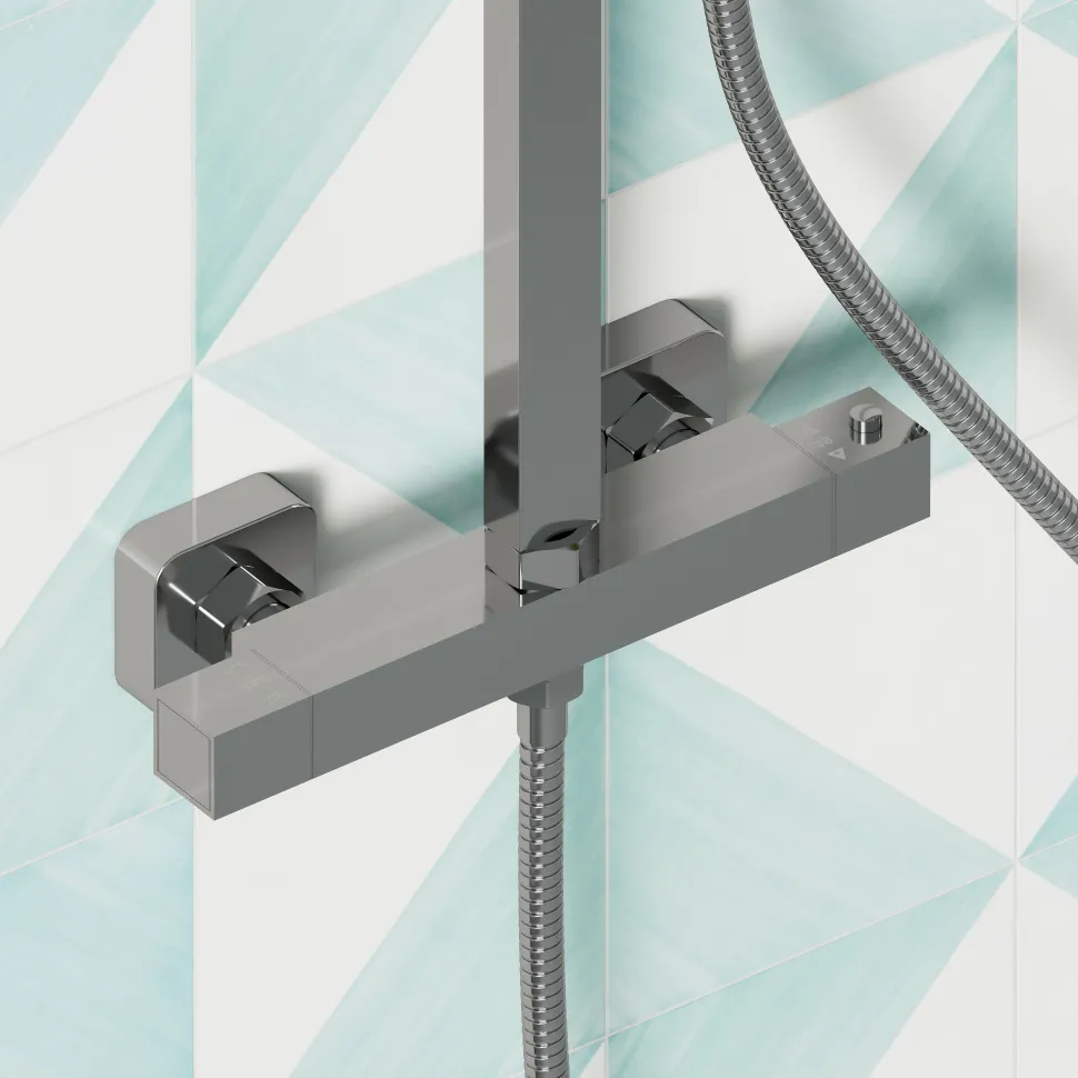 Drench Exposed Square Rigid Riser Thermostatic Shower Kit