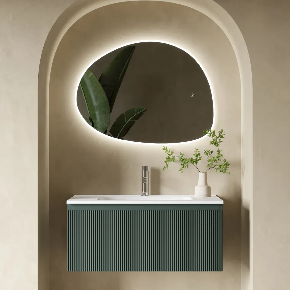 Drench Groove 800mm Fluted Wall Hung Vanity Unit & Matt Stone Basin