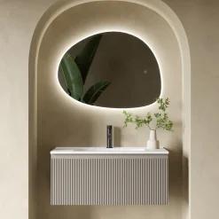 Drench Groove 800mm Fluted Wall Hung Vanity Unit & Matt Stone Basin