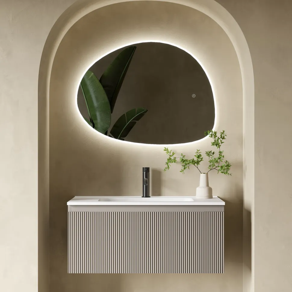 Drench Groove 800mm Fluted Wall Hung Vanity Unit & Matt Stone Basin