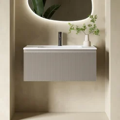 Drench Groove 800mm Fluted Wall Hung Vanity Unit & Matt Stone Basin