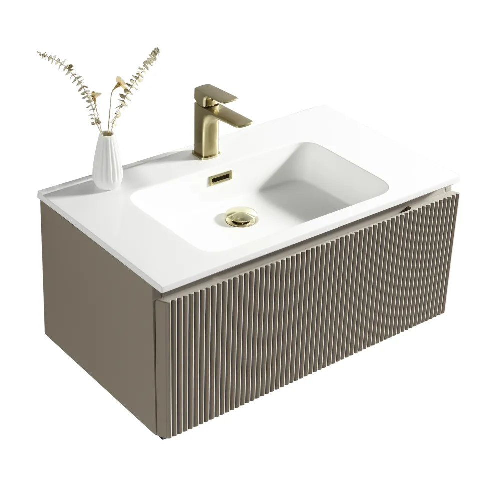 Drench Groove 800mm Fluted Wall Hung Vanity Unit & Matt Stone Basin