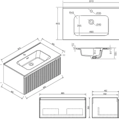 Drench Groove 800mm Fluted Wall Hung Vanity Unit & Matt Stone Basin