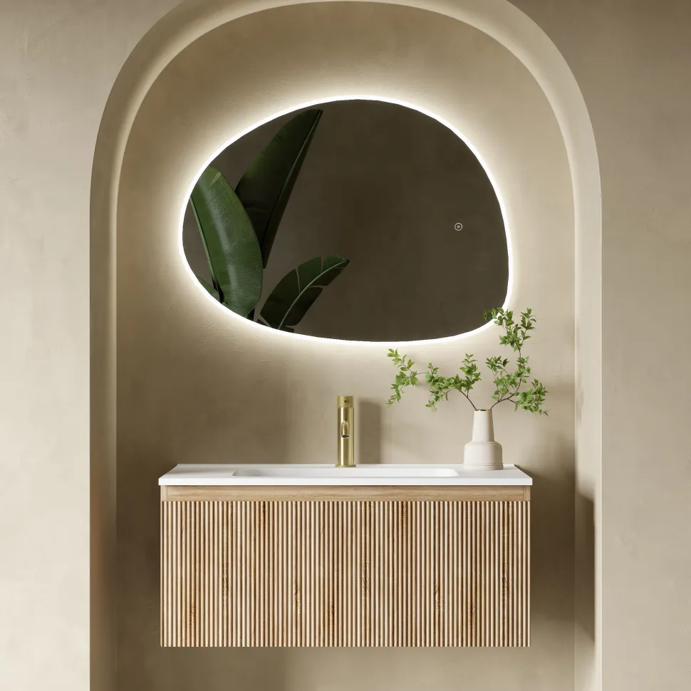 Drench Groove 800mm Fluted Wall Hung Vanity Unit & Matt Stone Basin