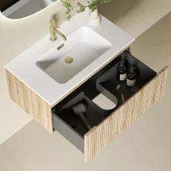 Drench Groove 800mm Fluted Wall Hung Vanity Unit & Matt Stone Basin