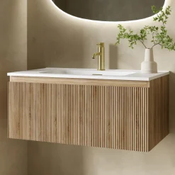 Drench Groove 800mm Fluted Wall Hung Vanity Unit & Matt Stone Basin