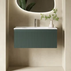 Drench Groove 800mm Fluted Wall Hung Vanity Unit & Matt Stone Basin
