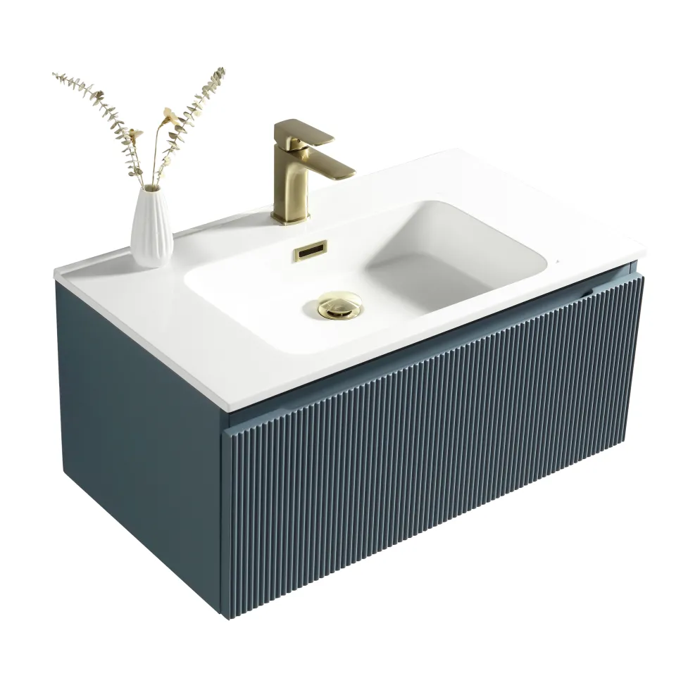 Drench Groove 800mm Fluted Wall Hung Vanity Unit & Matt Stone Basin