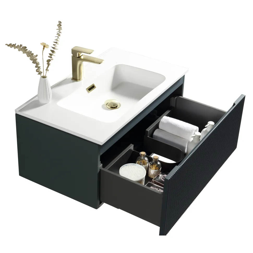 Drench Groove 800mm Fluted Wall Hung Vanity Unit & Matt Stone Basin