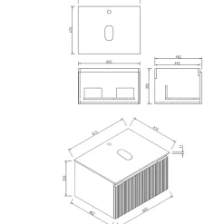 Drench Groove 600mm Fluted Wall Hung Vanity Unit & Sintered Stone Countertop