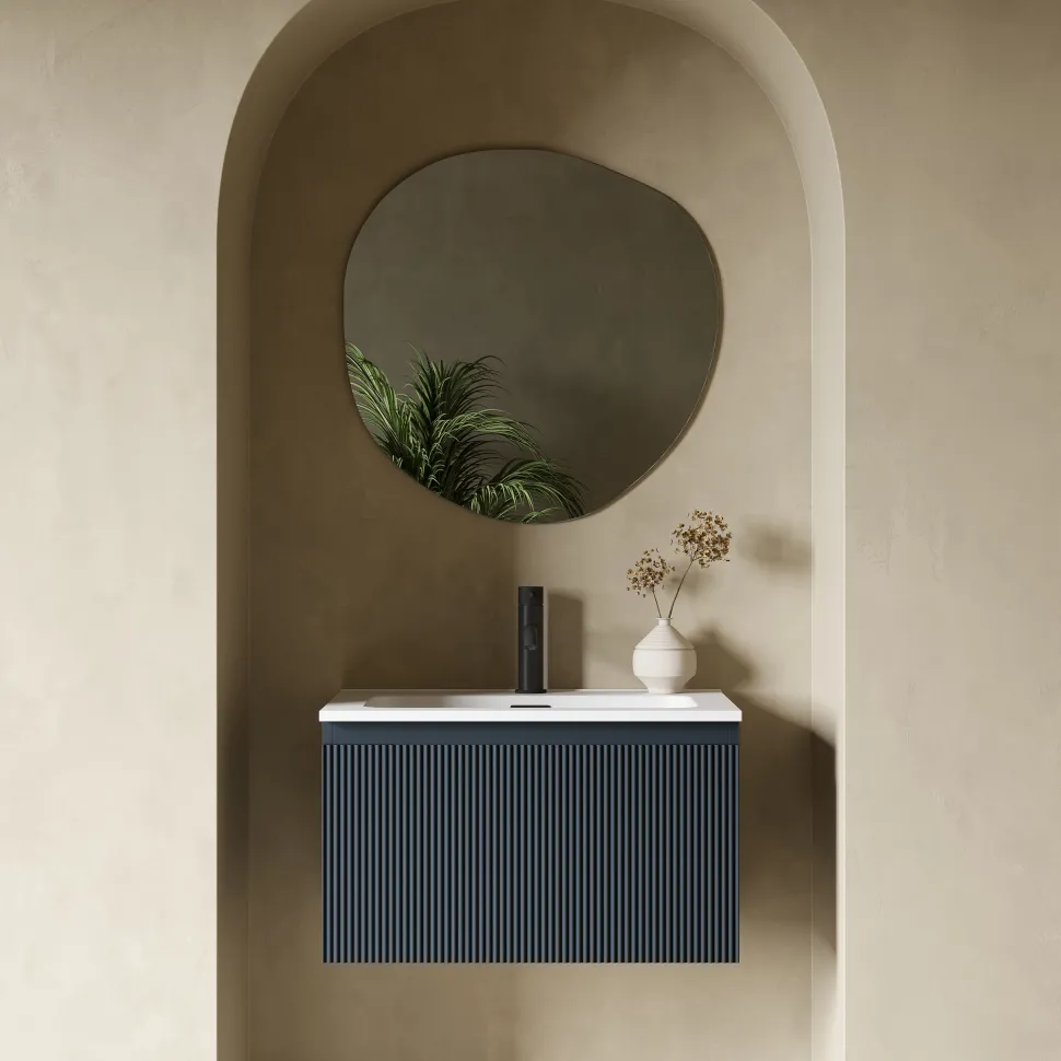 Drench Groove 600mm Fluted Wall Hung Vanity Unit & Matt Stone Basin