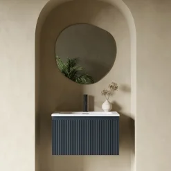 Drench Groove 600mm Fluted Wall Hung Vanity Unit & Matt Stone Basin