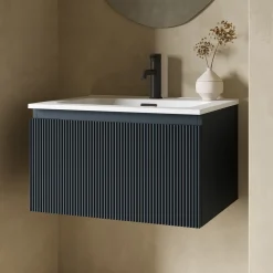 Drench Groove 600mm Fluted Wall Hung Vanity Unit & Matt Stone Basin