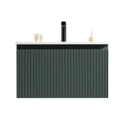 Drench Groove 600mm Fluted Wall Hung Vanity Unit & Matt Stone Basin