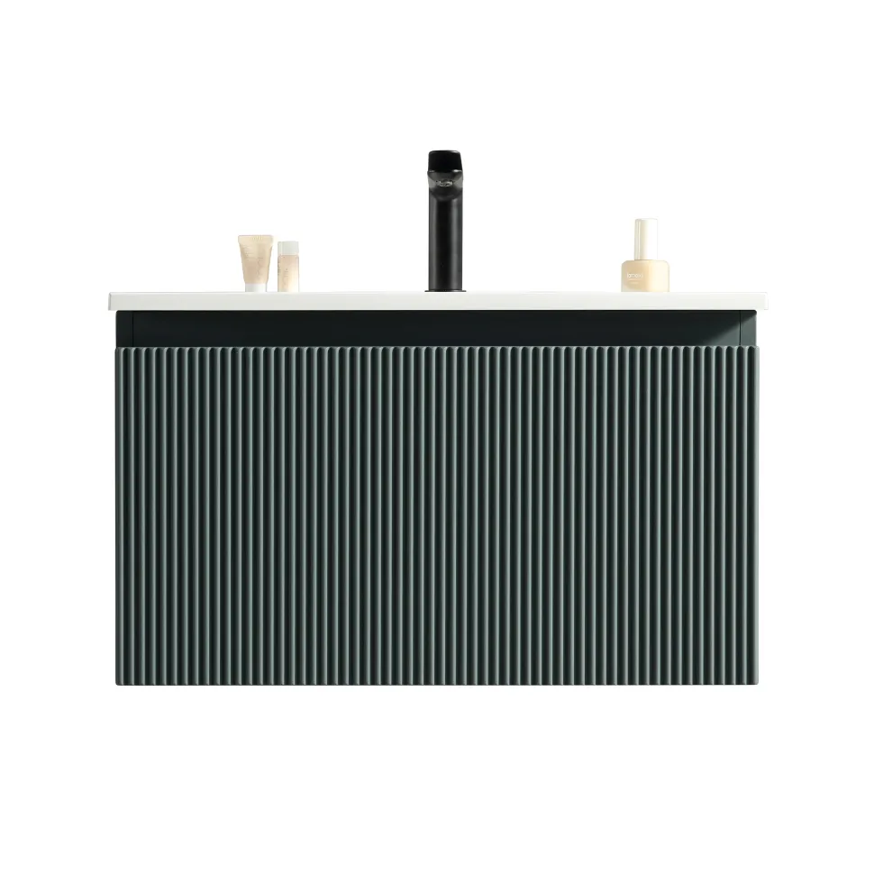 Drench Groove 600mm Fluted Wall Hung Vanity Unit & Matt Stone Basin