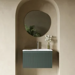 Drench Groove 600mm Fluted Wall Hung Vanity Unit & Matt Stone Basin