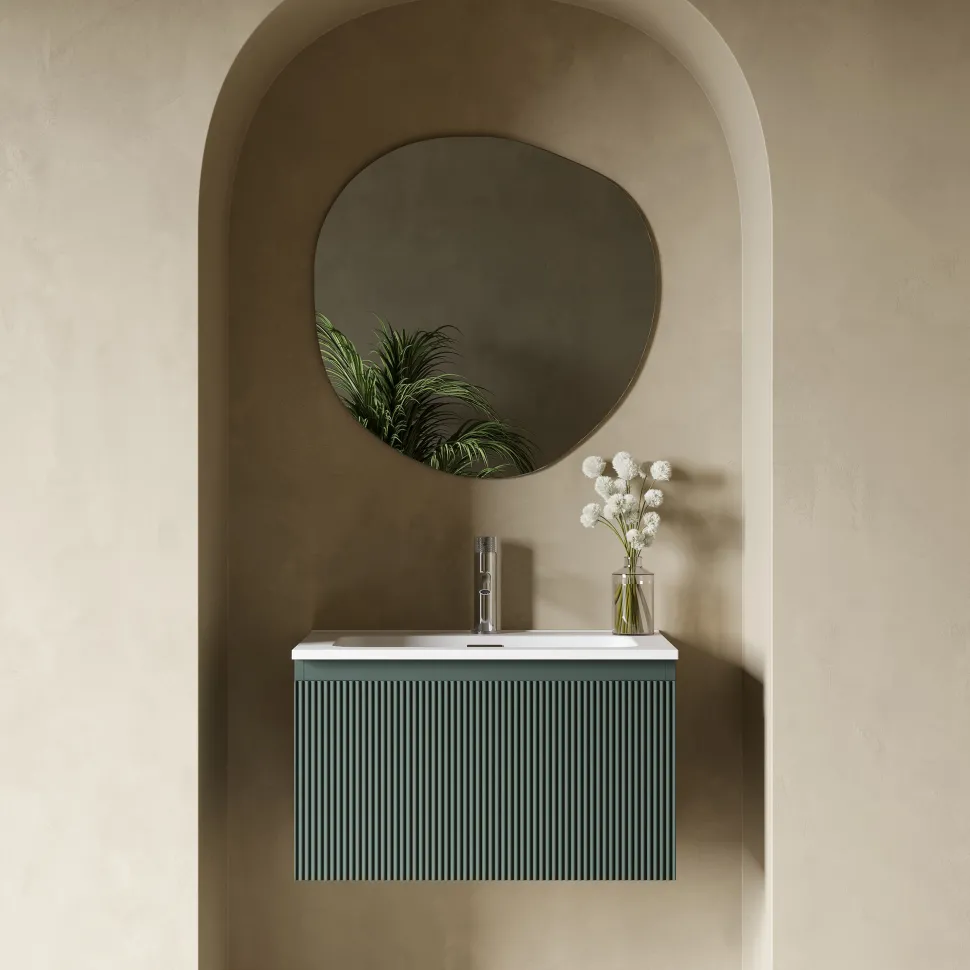 Drench Groove 600mm Fluted Wall Hung Vanity Unit & Matt Stone Basin