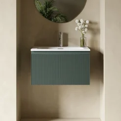Drench Groove 600mm Fluted Wall Hung Vanity Unit & Matt Stone Basin