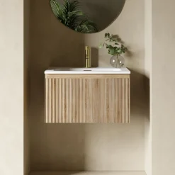 Drench Groove 600mm Fluted Wall Hung Vanity Unit & Matt Stone Basin