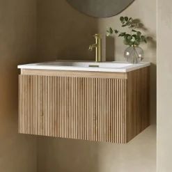 Drench Groove 600mm Fluted Wall Hung Vanity Unit & Matt Stone Basin