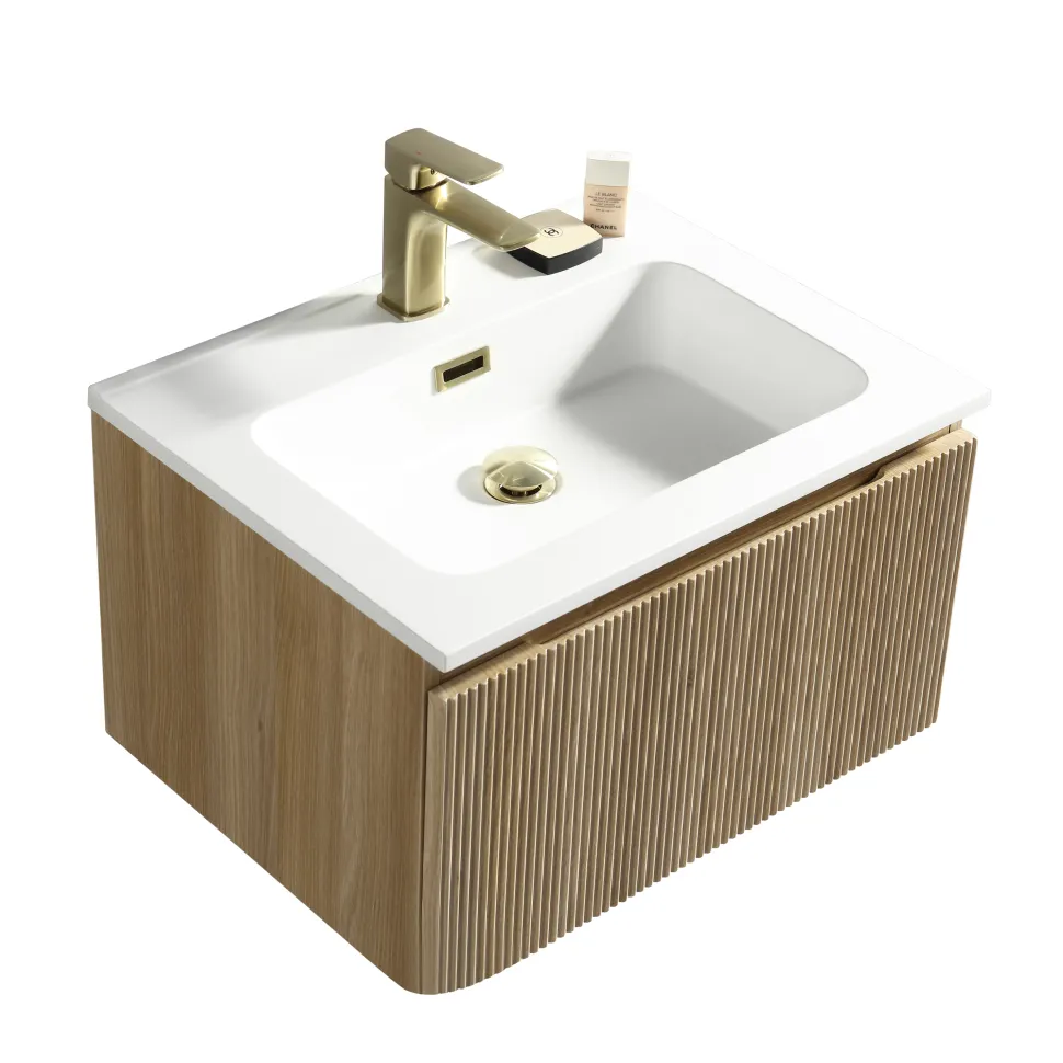 Drench Groove 600mm Fluted Wall Hung Vanity Unit & Matt Stone Basin