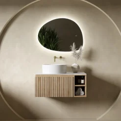 Drench Groove 800mm Fluted Wall Hung Vanity Unit with Open Shelves & Sintered Stone Countertop