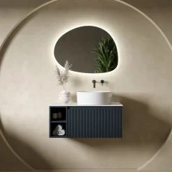 Drench Groove 800mm Fluted Wall Hung Vanity Unit with Open Shelves & Sintered Stone Countertop