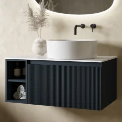 Drench Groove 800mm Fluted Wall Hung Vanity Unit with Open Shelves & Sintered Stone Countertop