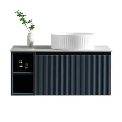 Drench Groove 800mm Fluted Wall Hung Vanity Unit with Open Shelves & Sintered Stone Countertop
