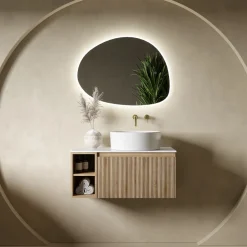 Drench Groove 800mm Fluted Wall Hung Vanity Unit with Open Shelves & Sintered Stone Countertop