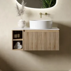 Drench Groove 800mm Fluted Wall Hung Vanity Unit with Open Shelves & Sintered Stone Countertop