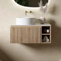 Drench Groove 800mm Fluted Wall Hung Vanity Unit with Open Shelves & Sintered Stone Countertop