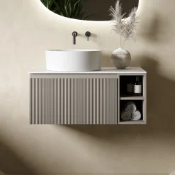 Drench Groove 800mm Fluted Wall Hung Vanity Unit with Open Shelves & Sintered Stone Countertop
