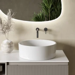 Drench Groove 800mm Fluted Wall Hung Vanity Unit with Open Shelves & Sintered Stone Countertop