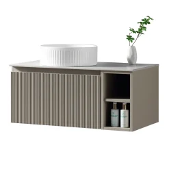 Drench Groove 800mm Fluted Wall Hung Vanity Unit with Open Shelves & Sintered Stone Countertop