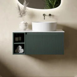 Drench Groove 800mm Fluted Wall Hung Vanity Unit with Open Shelves & Sintered Stone Countertop