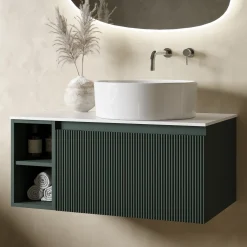 Drench Groove 800mm Fluted Wall Hung Vanity Unit with Open Shelves & Sintered Stone Countertop
