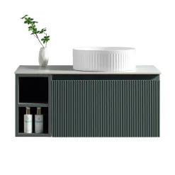 Drench Groove 800mm Fluted Wall Hung Vanity Unit with Open Shelves & Sintered Stone Countertop