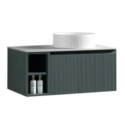 Drench Groove 800mm Fluted Wall Hung Vanity Unit with Open Shelves & Sintered Stone Countertop