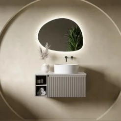 Drench Groove 800mm Fluted Wall Hung Vanity Unit with Open Shelves & Sintered Stone Countertop