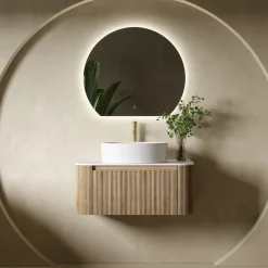 Drench Groove 870mm Fluted Wall Hung Curved Vanity Unit with Sintered Stone Countertop