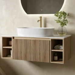 Drench Groove 1000mm Fluted Wall Hung Vanity Unit with Open Shelves & Sintered Stone Countertop