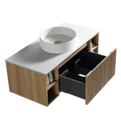 Drench Groove 1000mm Fluted Wall Hung Vanity Unit with Open Shelves & Sintered Stone Countertop